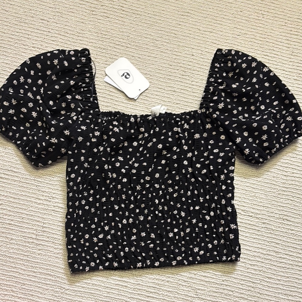 Elodie Black and White Smocked Puff Sleeve Blouse